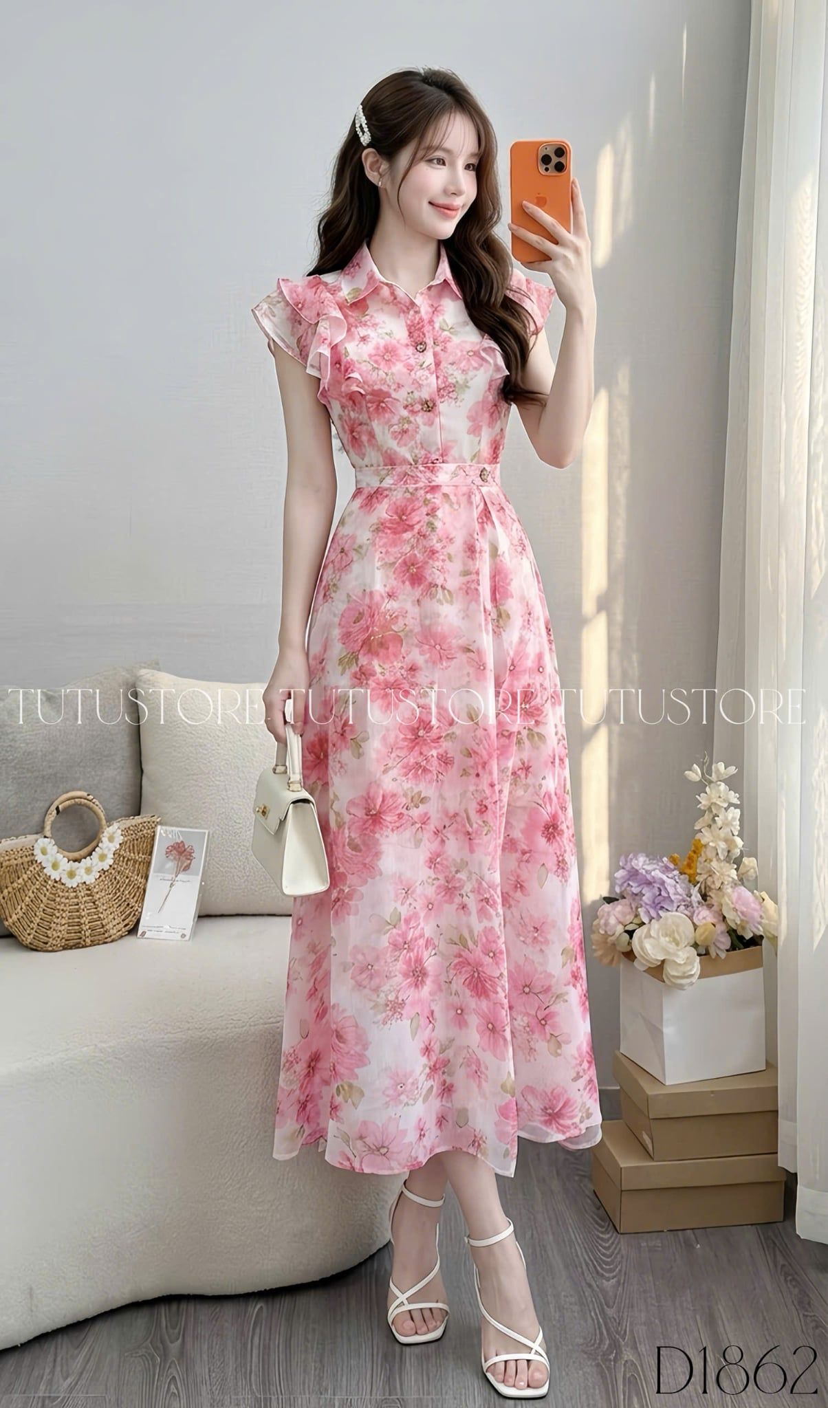 Đầm Thiết Kế Cổ Sơ Mi Tay Voan Bèo Dáng Ngắn Đầm Đi Tiệc TuTu Store Mã D1862