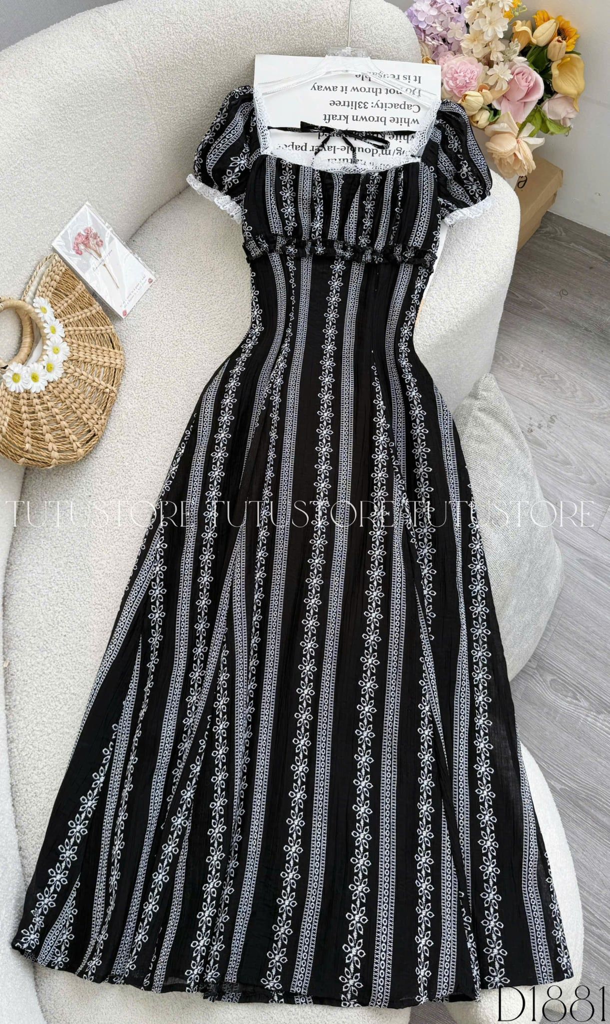Đầm Thiết Kế Cổ Vuông Dáng Xòe Dài Đầm Đi Tiệc TuTu Store Mã D1881