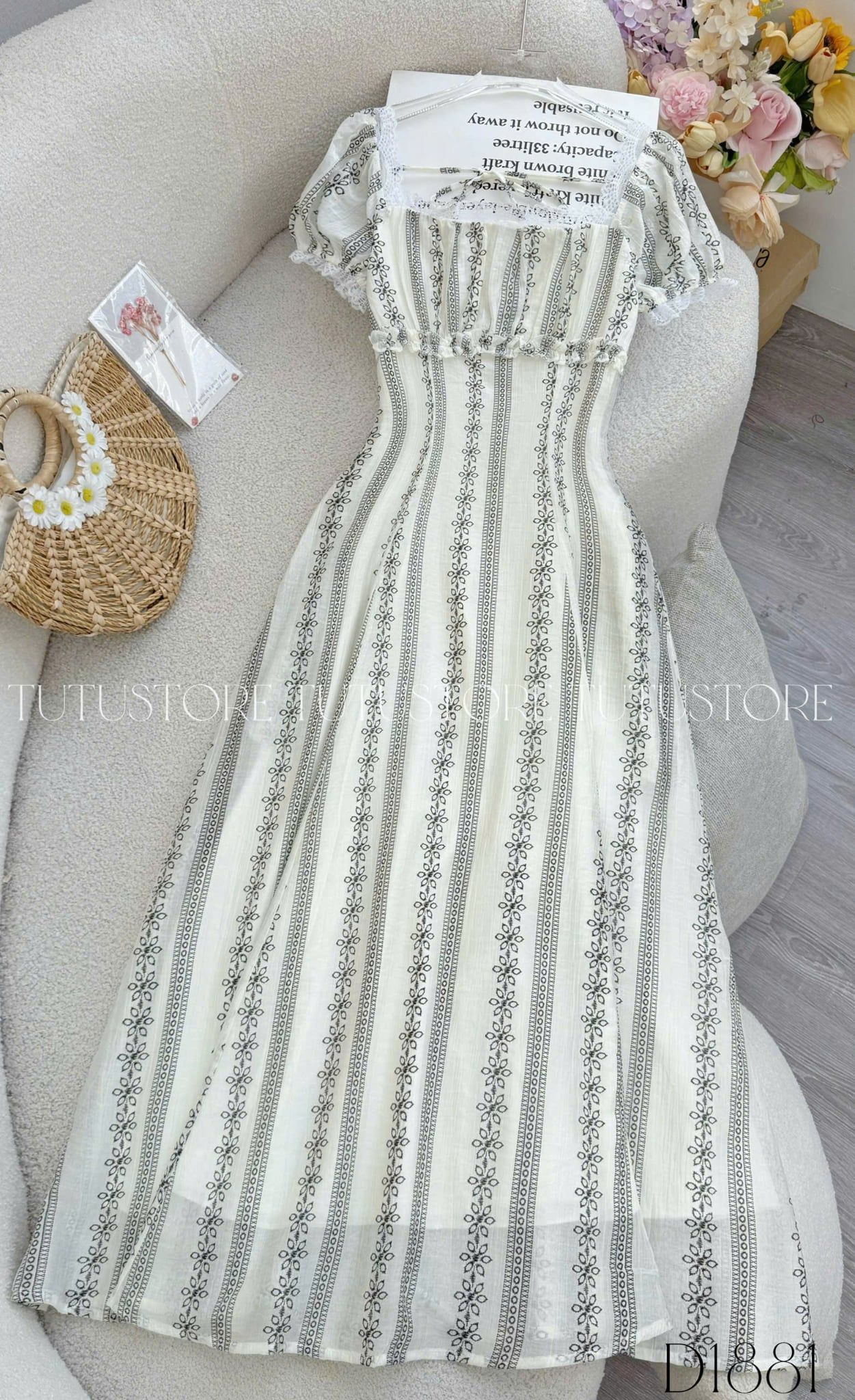 Đầm Thiết Kế Cổ Vuông Dáng Xòe Dài Đầm Đi Tiệc TuTu Store Mã D1881