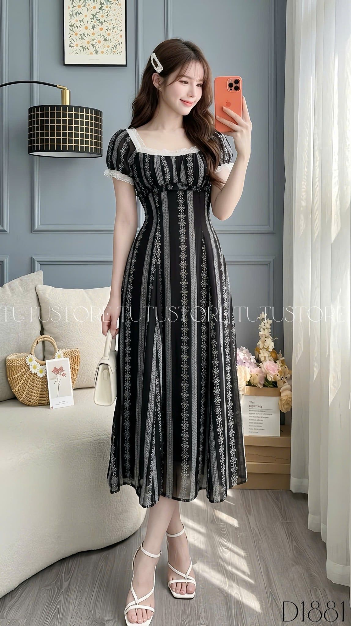 Đầm Thiết Kế Cổ Vuông Dáng Xòe Dài Đầm Đi Tiệc TuTu Store Mã D1881