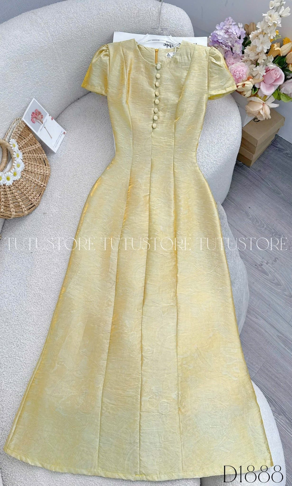 Đầm Thiết Kế Cổ Tròn Đính Nút Dáng Dài Đầm Đi Tiệc TuTu Store Mã D1888