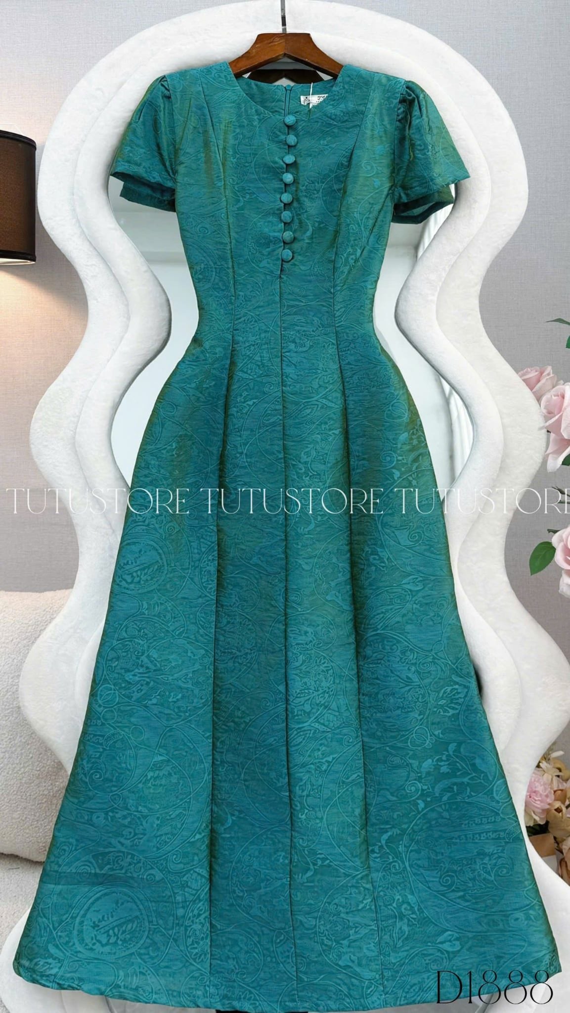 Đầm Thiết Kế Cổ Tròn Đính Nút Dáng Dài Đầm Đi Tiệc TuTu Store Mã D1888