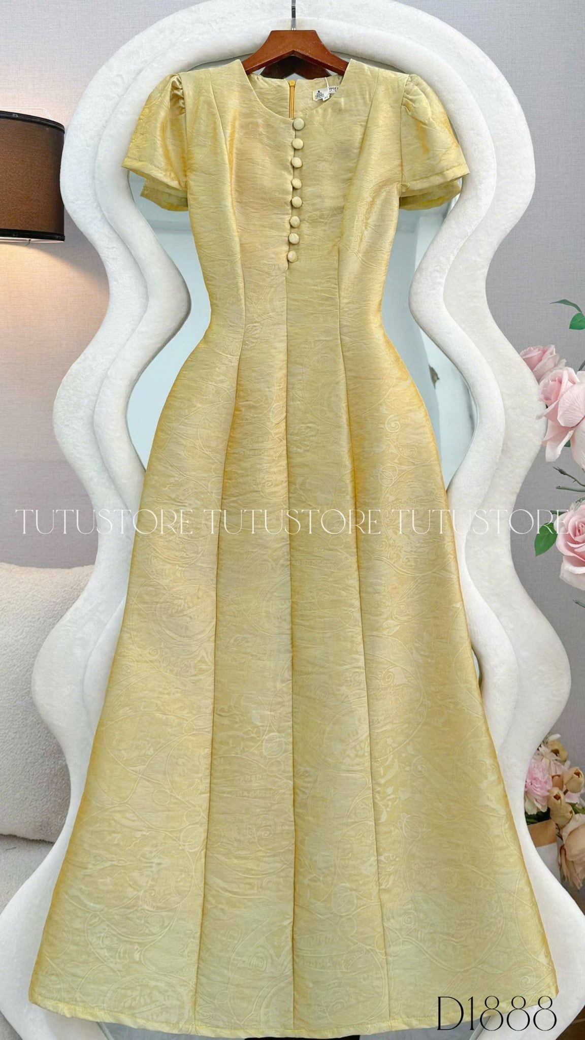 Đầm Thiết Kế Cổ Tròn Đính Nút Dáng Dài Đầm Đi Tiệc TuTu Store Mã D1888