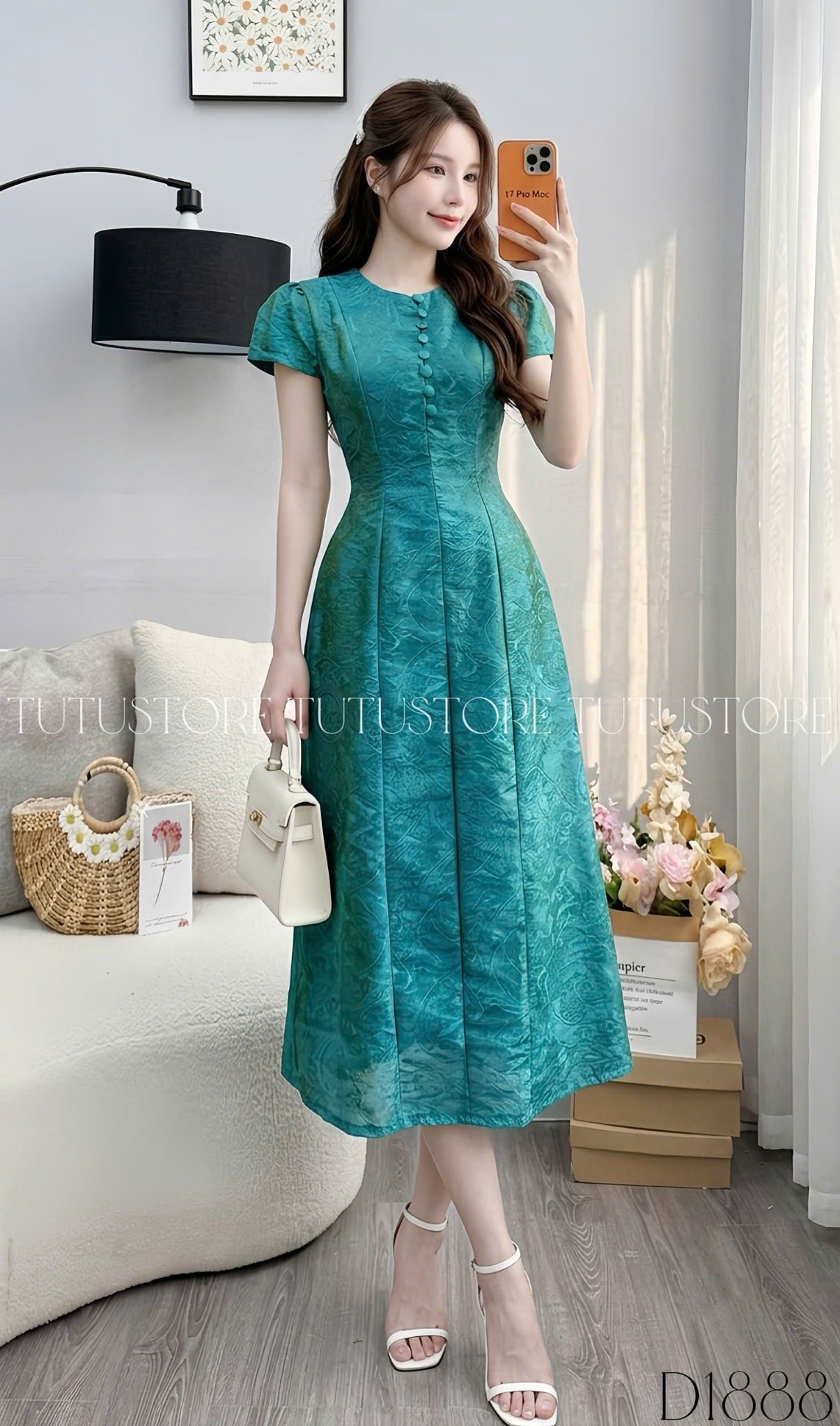 Đầm Thiết Kế Cổ Tròn Đính Nút Dáng Dài Đầm Đi Tiệc TuTu Store Mã D1888
