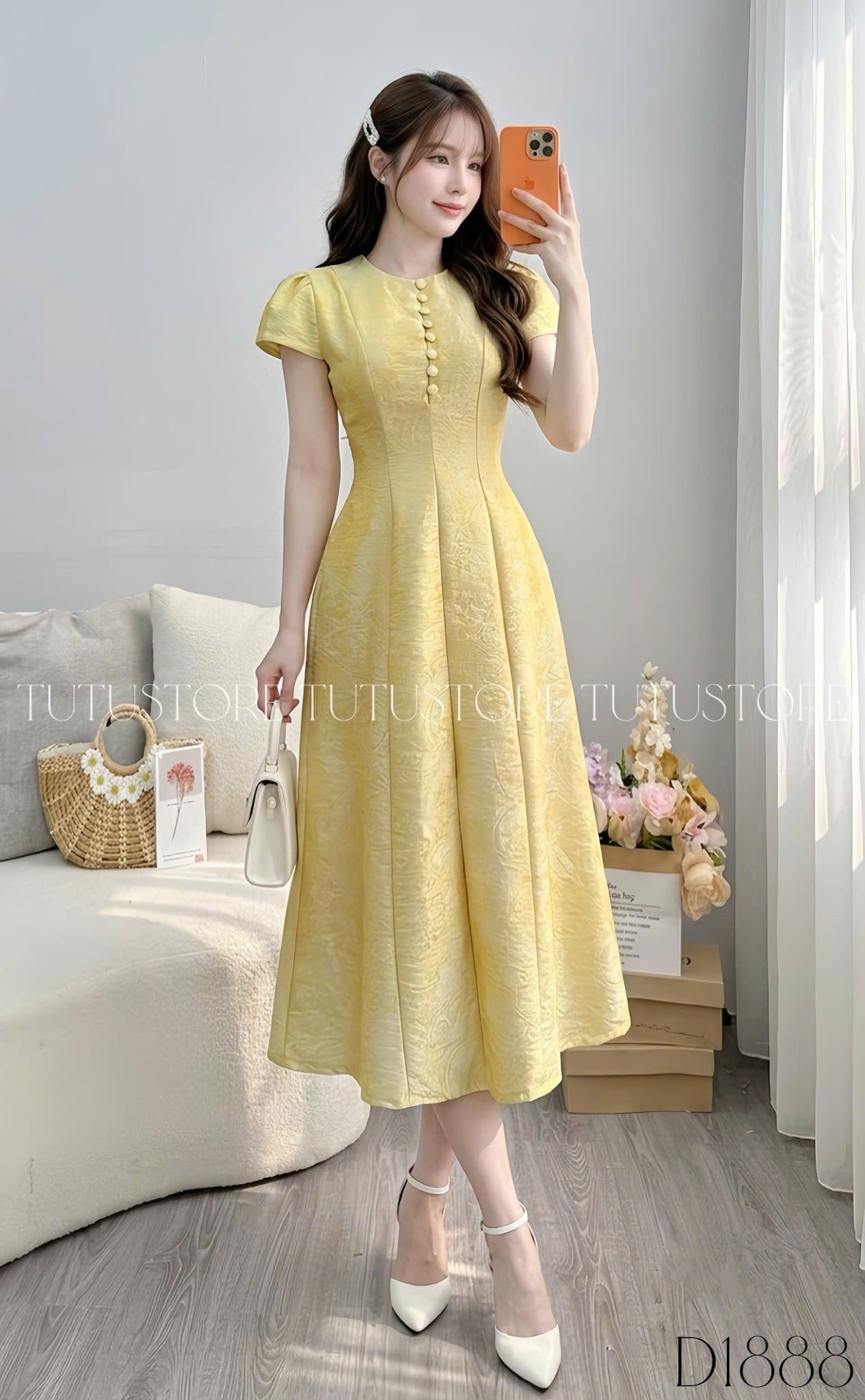Đầm Thiết Kế Cổ Tròn Đính Nút Dáng Dài Đầm Đi Tiệc TuTu Store Mã D1888