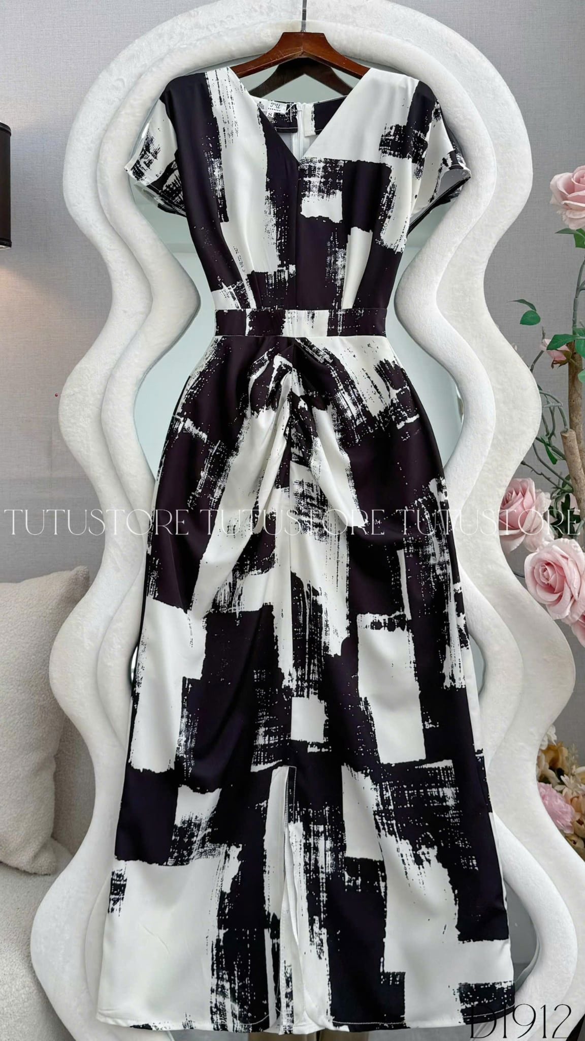 Đầm Thiết Kế Cổ V Tay Hến Dáng Dài Xẻ Tà Đầm Đi Tiệc TuTu Store Mã D1912