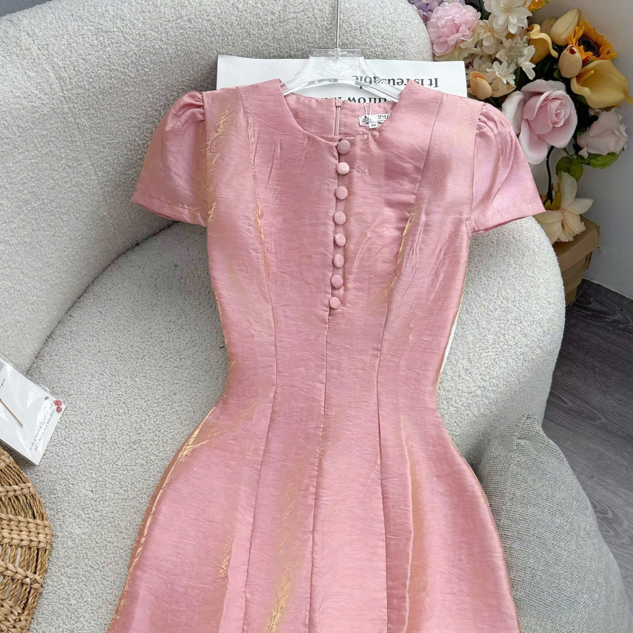 Đầm Thiết Kế Cổ Tròn Đính Nút Dáng Dài Đầm Đi Tiệc TuTu Store Mã D1888