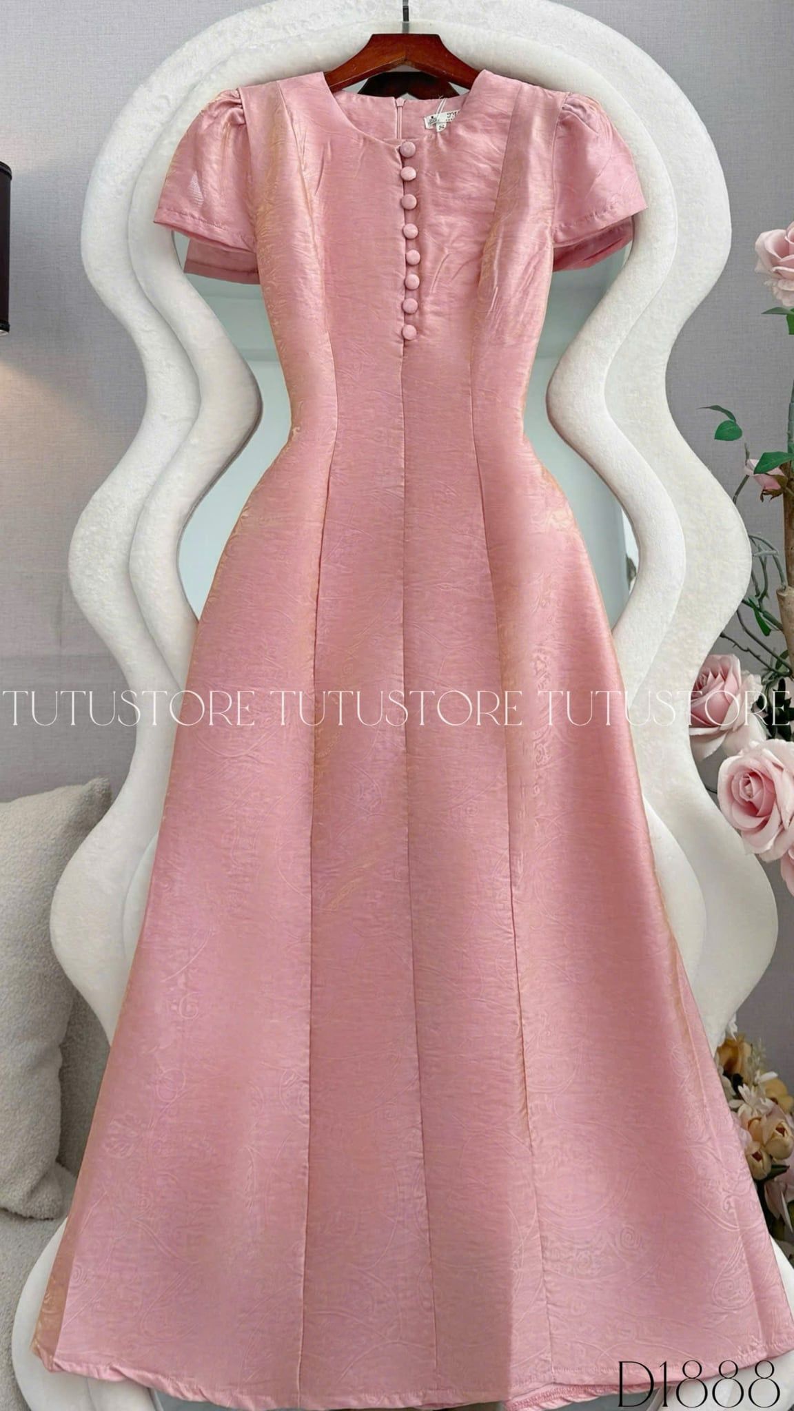 Đầm Thiết Kế Cổ Tròn Đính Nút Dáng Dài Đầm Đi Tiệc TuTu Store Mã D1888