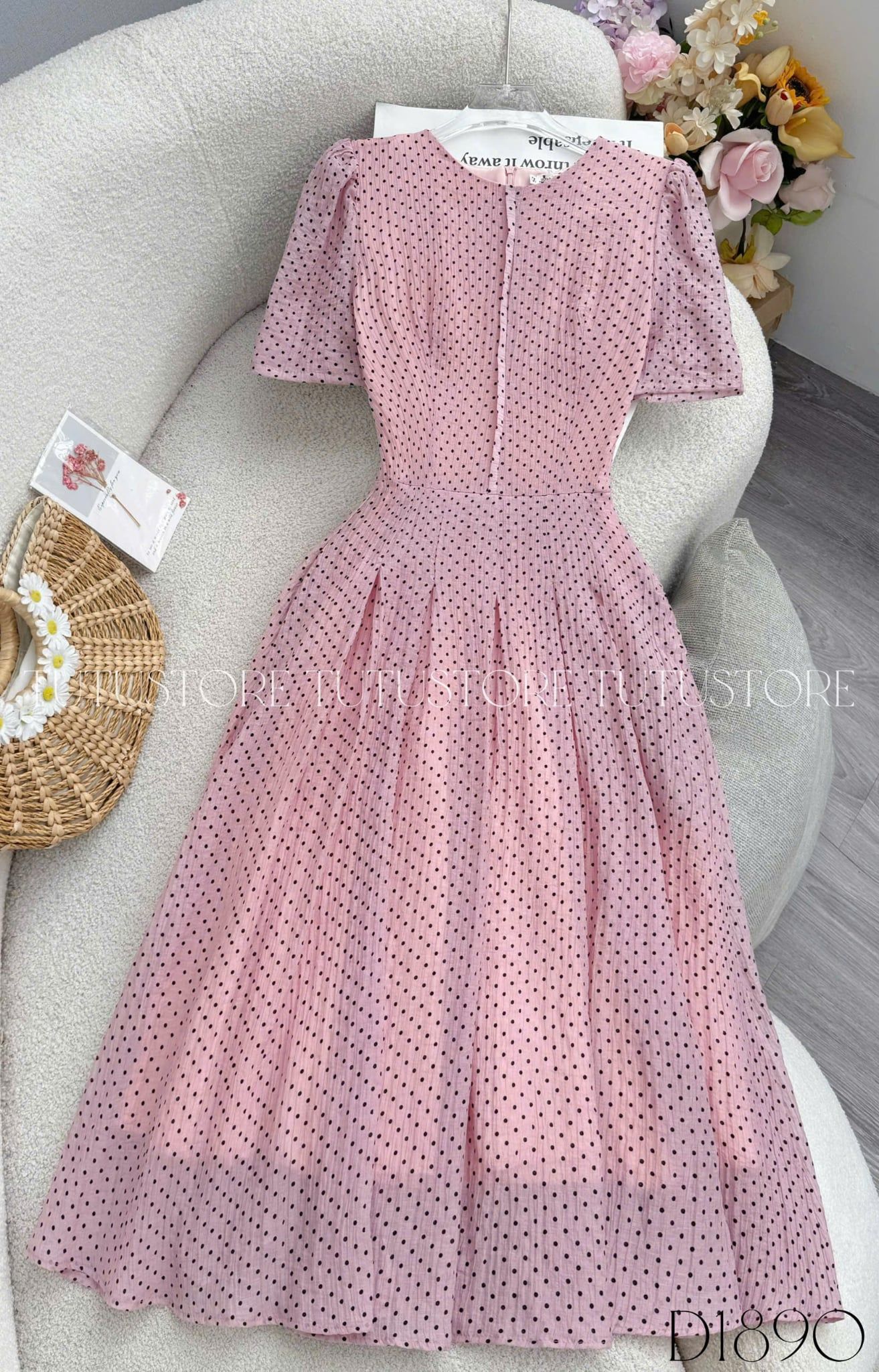 Đầm Thiết Kế Cổ Tròn Dáng Xòe Chấm Bi Đầm Đi Tiệc TuTu Store Mã D1890
