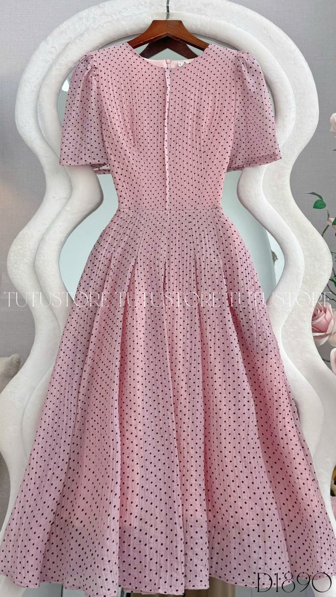 Đầm Thiết Kế Cổ Tròn Dáng Xòe Chấm Bi Đầm Đi Tiệc TuTu Store Mã D1890