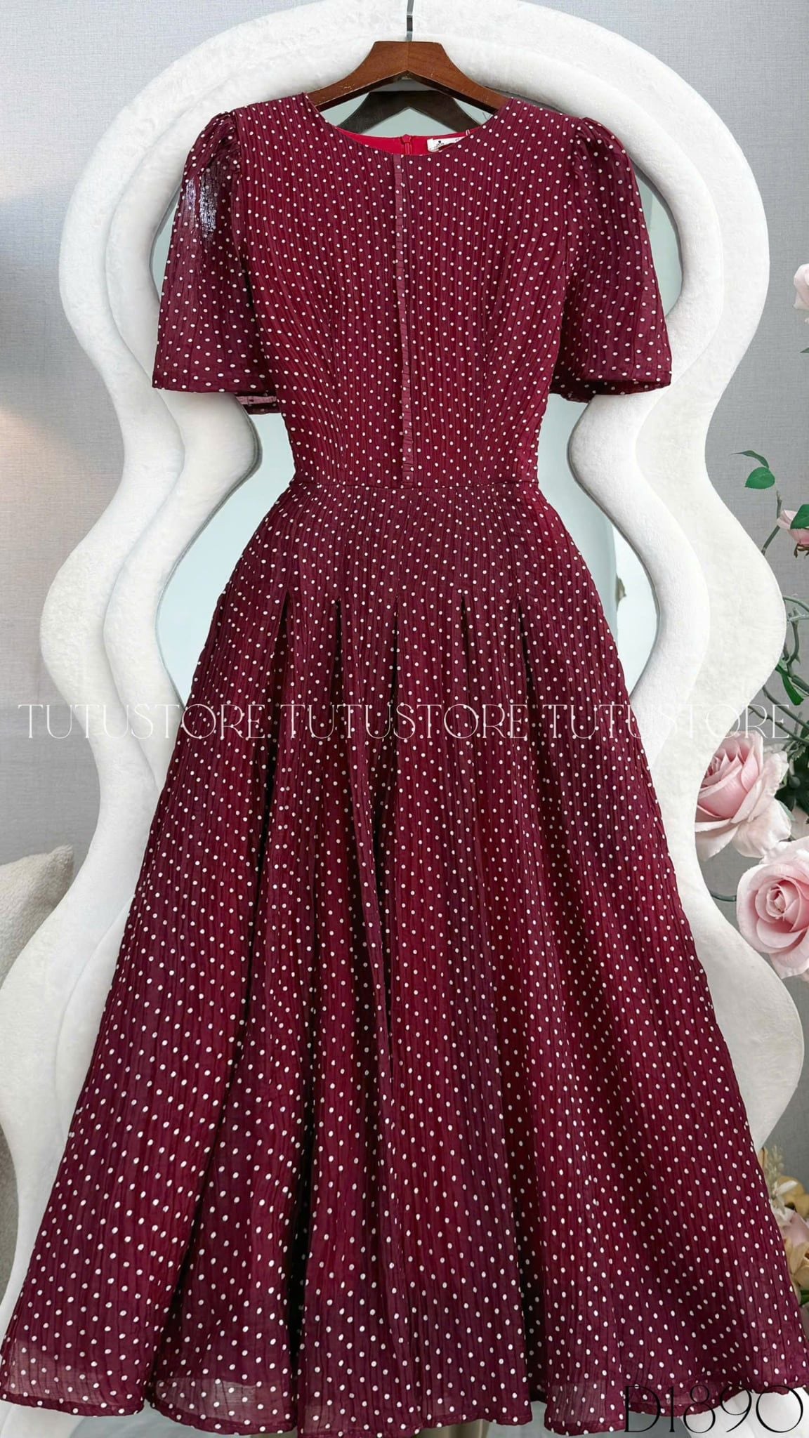 Đầm Thiết Kế Cổ Tròn Dáng Xòe Chấm Bi Đầm Đi Tiệc TuTu Store Mã D1890