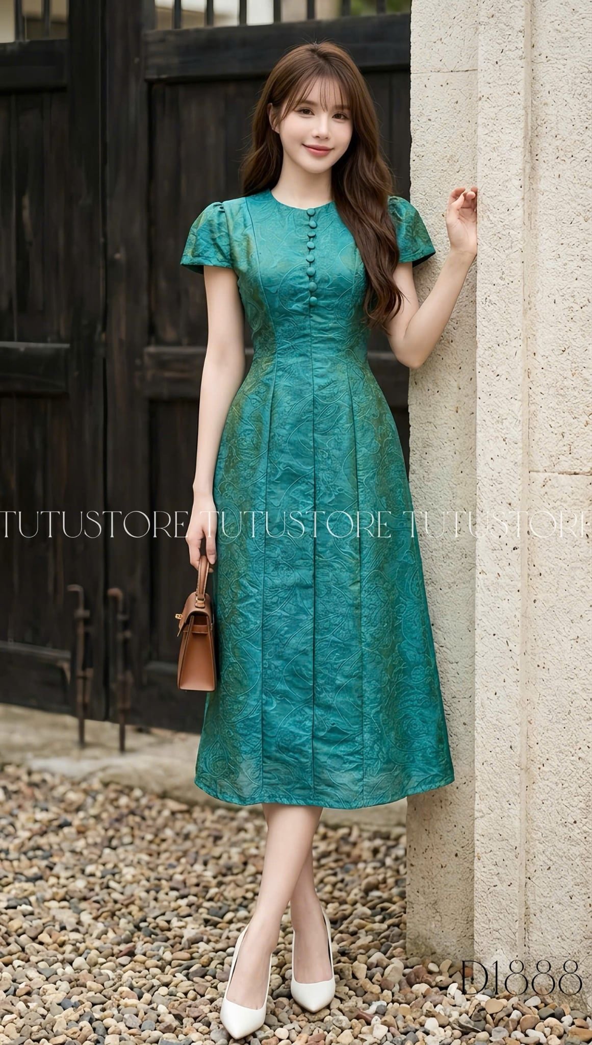 Đầm Thiết Kế Cổ Tròn Đính Nút Dáng Dài Đầm Đi Tiệc TuTu Store Mã D1888