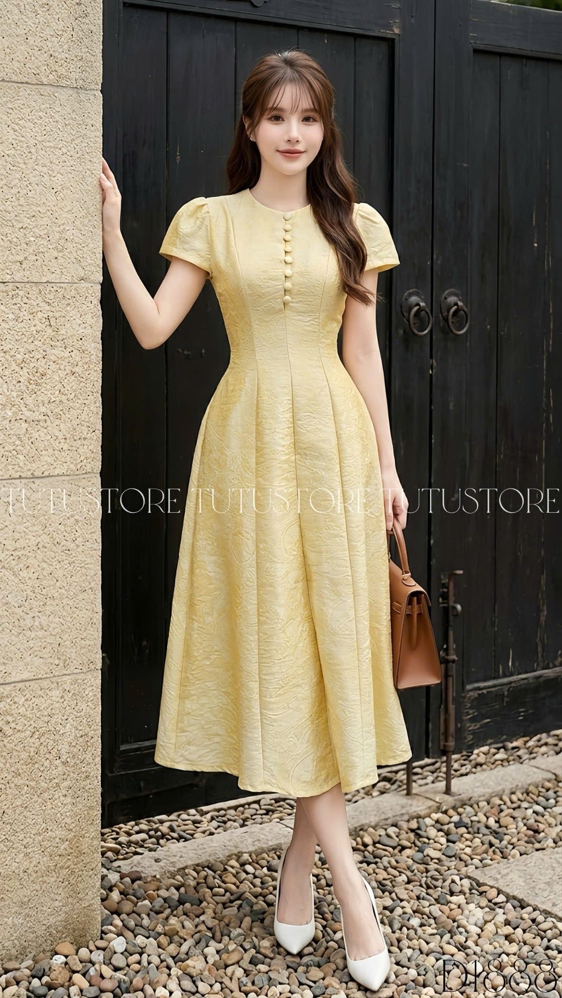 Đầm Thiết Kế Cổ Tròn Đính Nút Dáng Dài Đầm Đi Tiệc TuTu Store Mã D1888