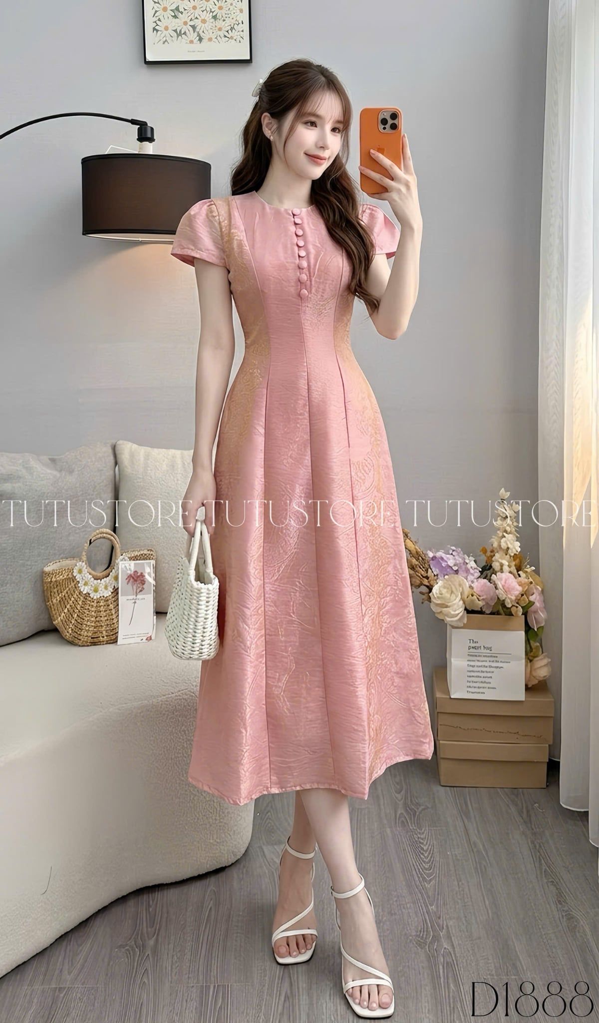 Đầm Thiết Kế Cổ Tròn Đính Nút Dáng Dài Đầm Đi Tiệc TuTu Store Mã D1888