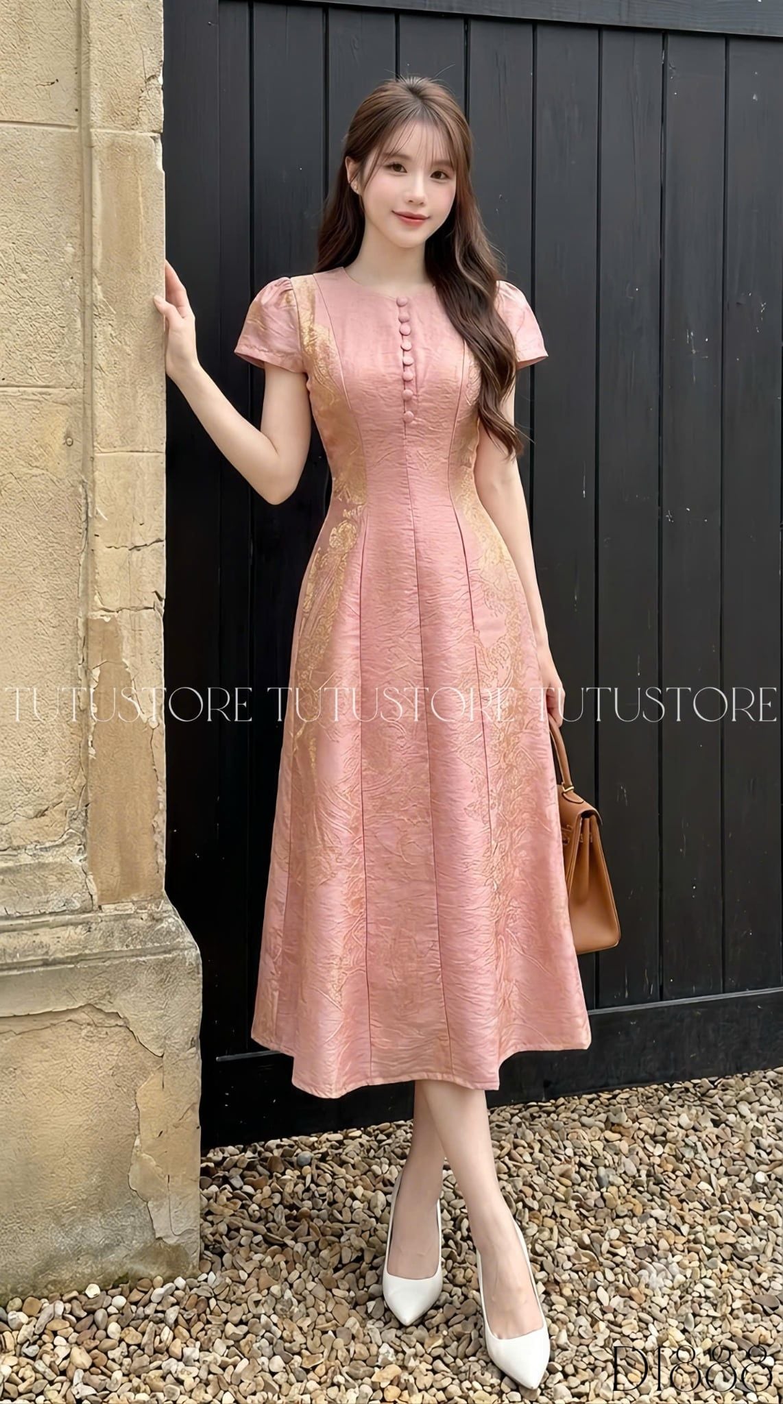 Đầm Thiết Kế Cổ Tròn Đính Nút Dáng Dài Đầm Đi Tiệc TuTu Store Mã D1888
