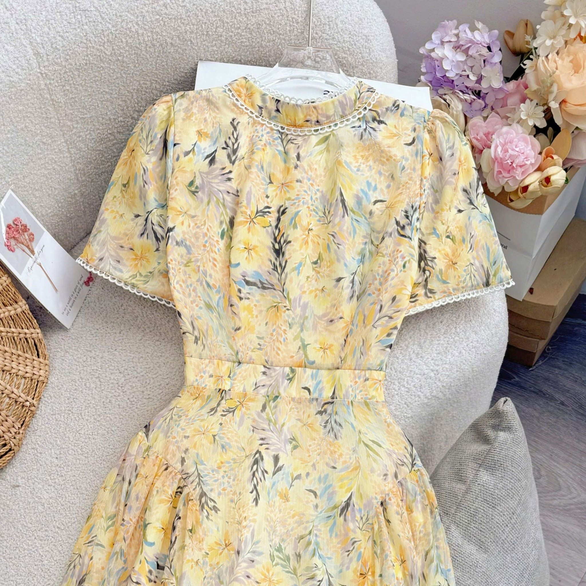 Đầm Thiết Kế Cổ Trụ Dáng Xòe Họa Tiết Hoa Đầm Đi Tiệc TuTu Store Mã D1916