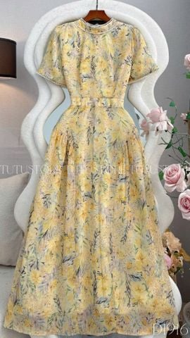 Đầm Thiết Kế Cổ Trụ Dáng Xòe Họa Tiết Hoa Đầm Đi Tiệc TuTu Store Mã D1916