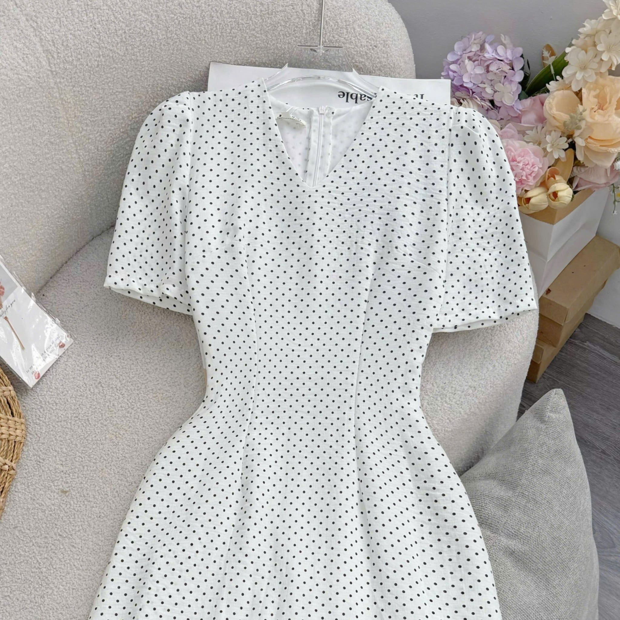 Đầm Thiết Kế Cổ Tim Dáng Dài Chấm Bi Đầm Đi Tiệc TuTu Store Mã D1897