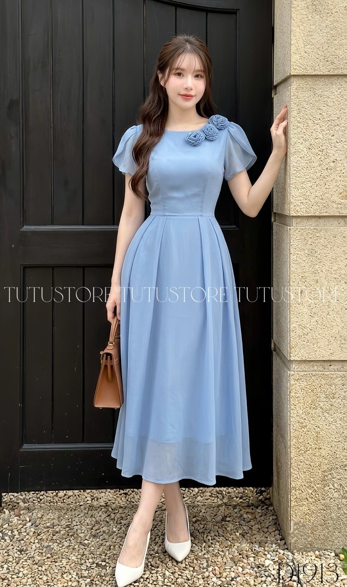 Đầm Thiết Kế Cổ Tròn Dính Hoa Dáng Dài Đi Tiệc TuTu Store Mã D1913