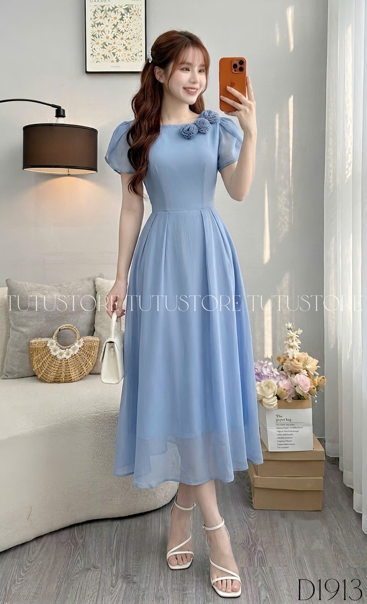 Đầm Thiết Kế Cổ Tròn Dính Hoa Dáng Dài Đi Tiệc TuTu Store Mã D1913