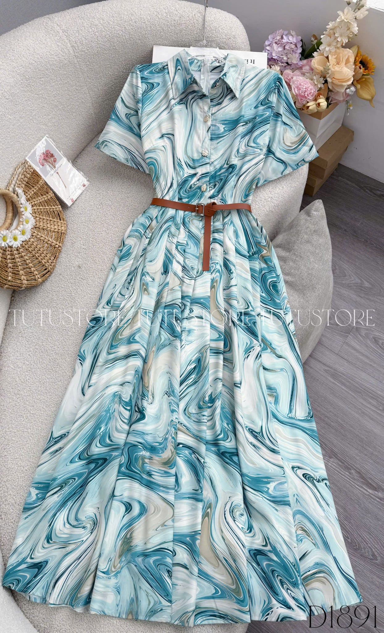 Đầm Thiết Kế Cổ Sơ Mi Dáng Xòe Đầm Đi Tiệc TuTu Store Mã D1891
