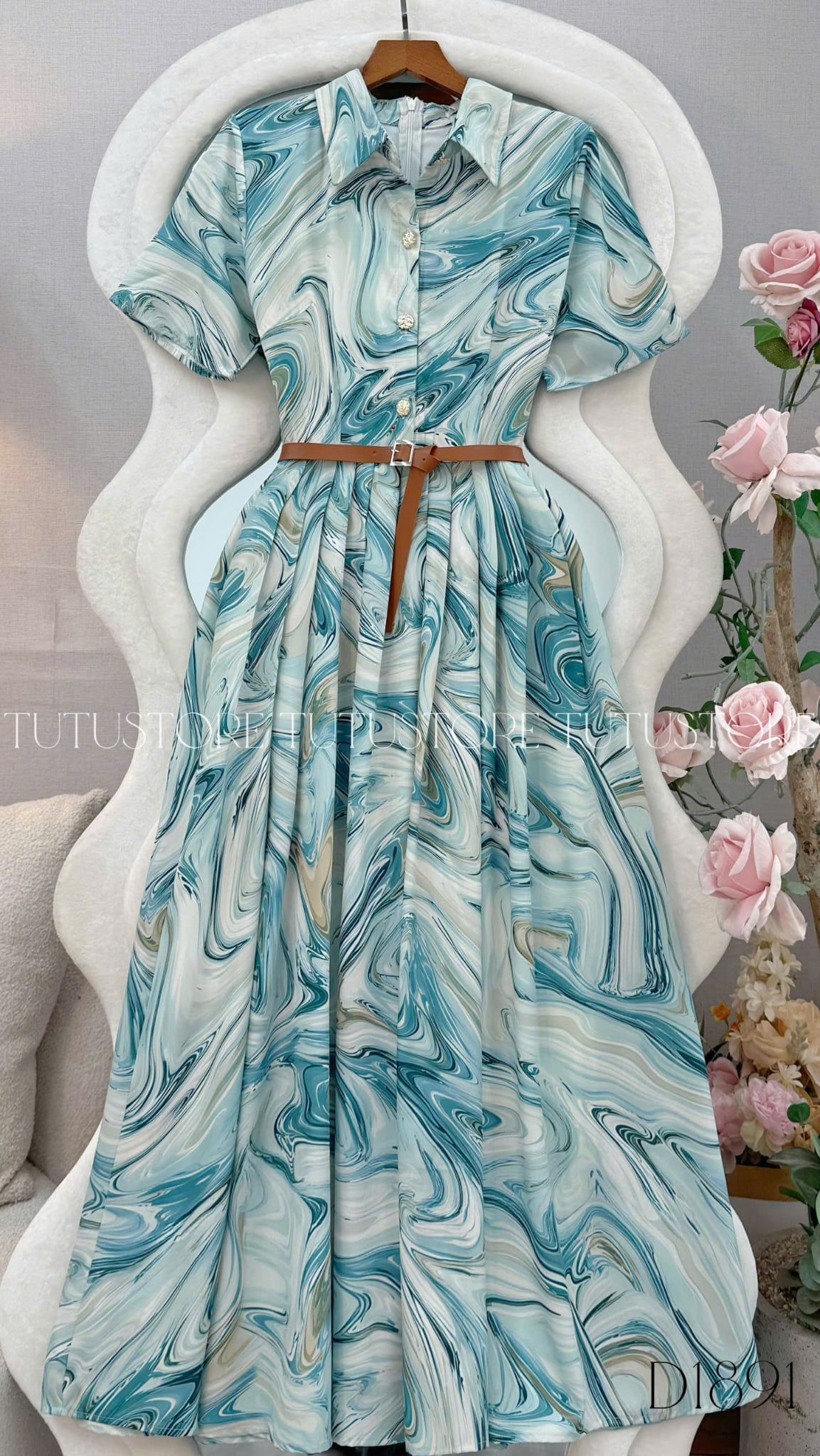 Đầm Thiết Kế Cổ Sơ Mi Dáng Xòe Đầm Đi Tiệc TuTu Store Mã D1891
