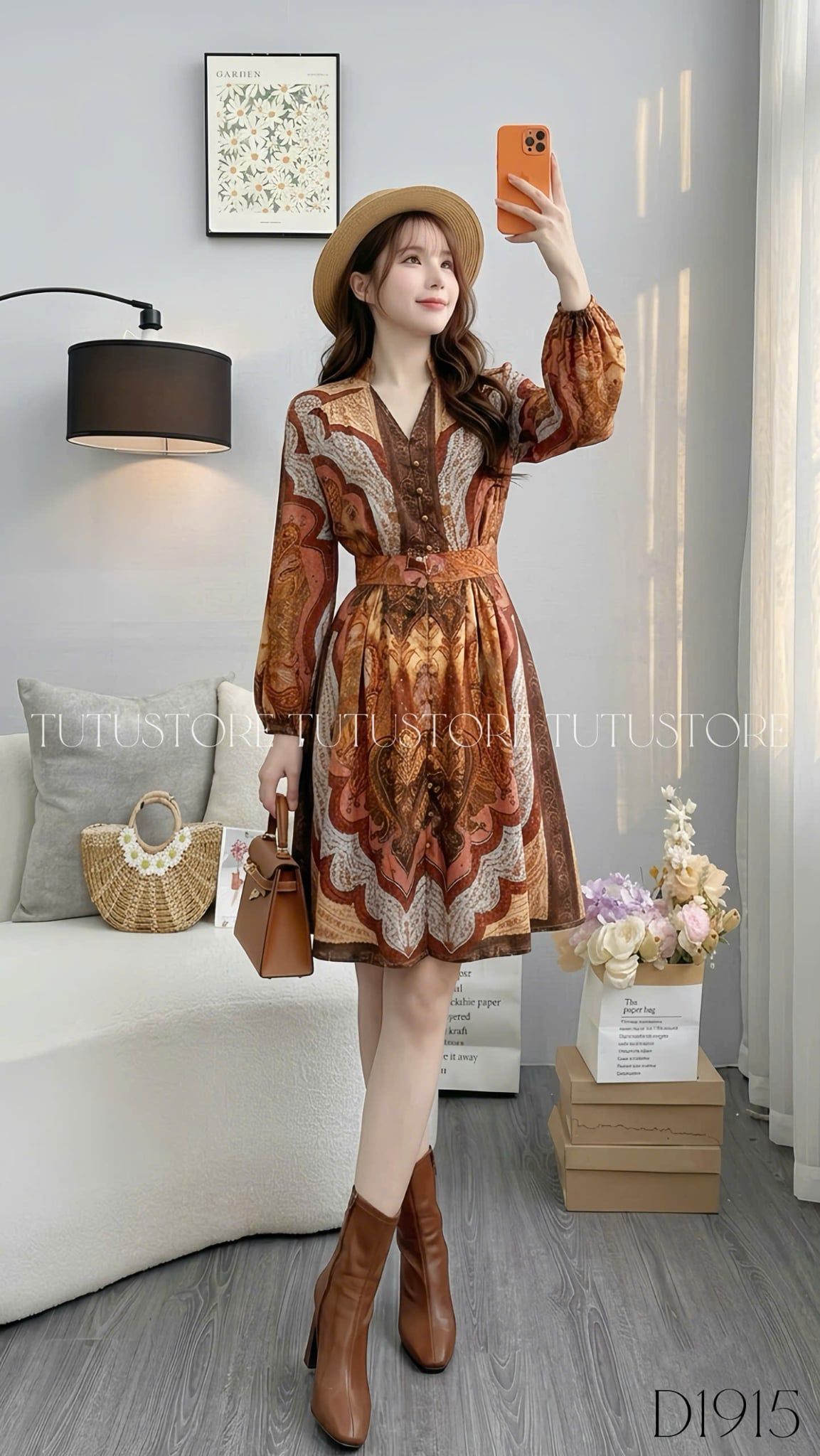 Đầm Thiết Kế Cổ Chữ V Tay Dài Dáng Dài Đi Tiệc TuTu Store Mã D1915