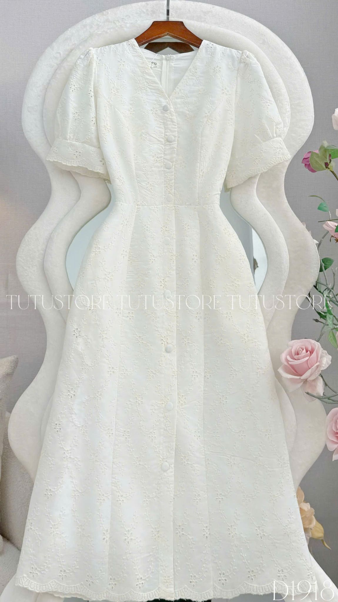 Đầm Thiết Kế Hoa Cổ V Tay Bồng Dáng Dài Đi Tiệc TuTu Store Mã D1918