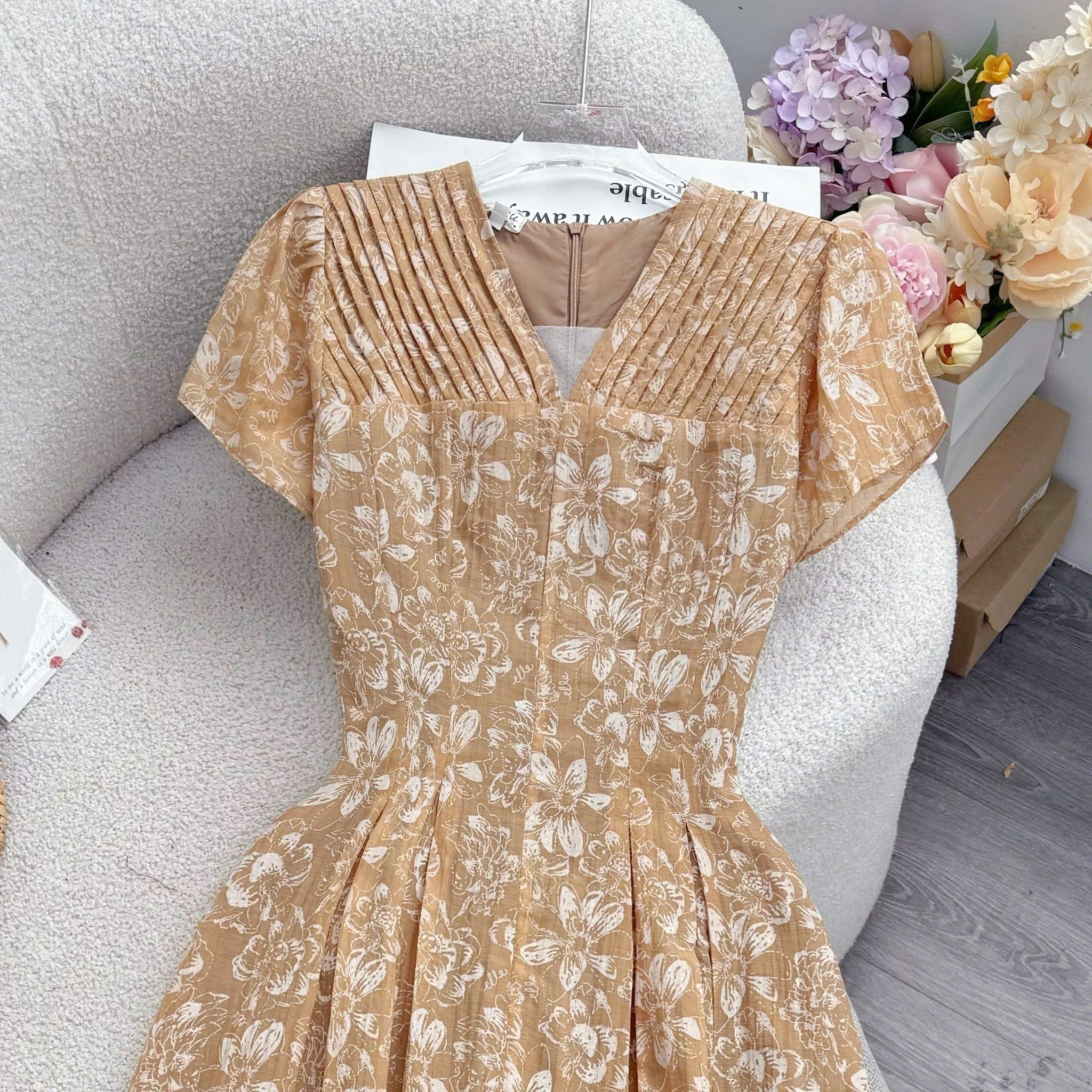 Đầm Thiết Kế  Chiết Eo Cổ V Dáng Dài Đi Tiệc TuTu Store Mã D1920