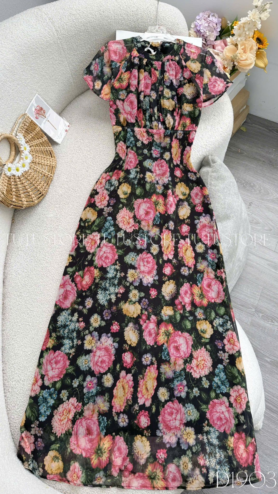 Đầm Thiết Kế Cổ Tròn Nhấn Eo Xinh Dáng Dài Đầm Đi Tiệc TuTu Store Mã D1903