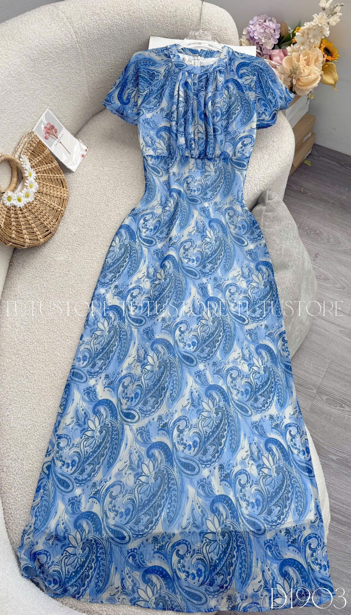 Đầm Thiết Kế Cổ Tròn Nhấn Eo Xinh Dáng Dài Đầm Đi Tiệc TuTu Store Mã D1903