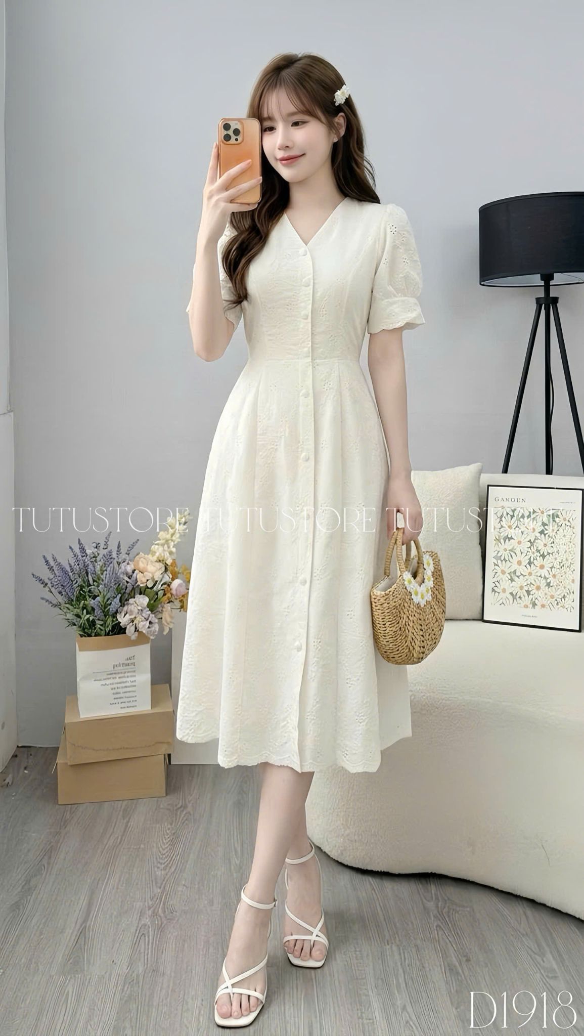 Đầm Thiết Kế Hoa Cổ V Tay Bồng Dáng Dài Đi Tiệc TuTu Store Mã D1918