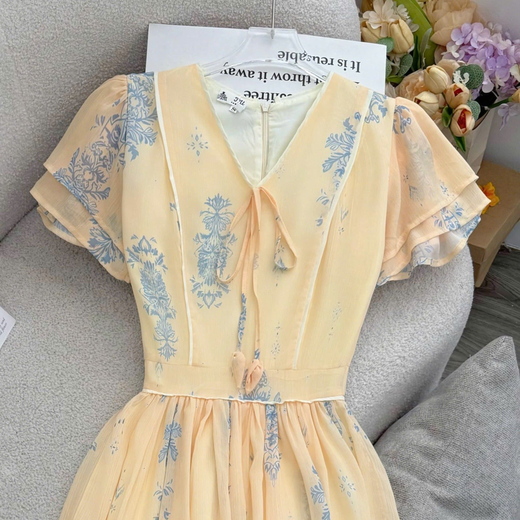 Đầm Voan Thiết Kế Cổ V Tay Bèo Dáng Xòe Đi Chơi TuTu Store Mã D1703