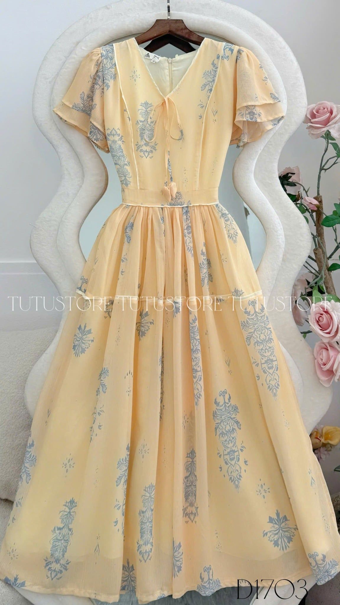 Đầm Voan Thiết Kế Cổ V Tay Bèo Dáng Xòe Đi Chơi TuTu Store Mã D1703