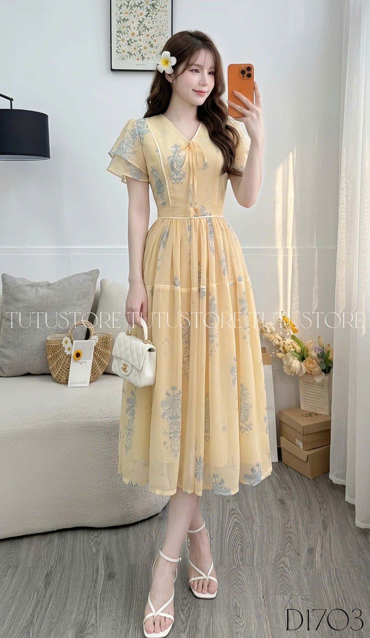 Đầm Voan Thiết Kế Cổ V Tay Bèo Dáng Xòe Đi Chơi TuTu Store Mã D1703