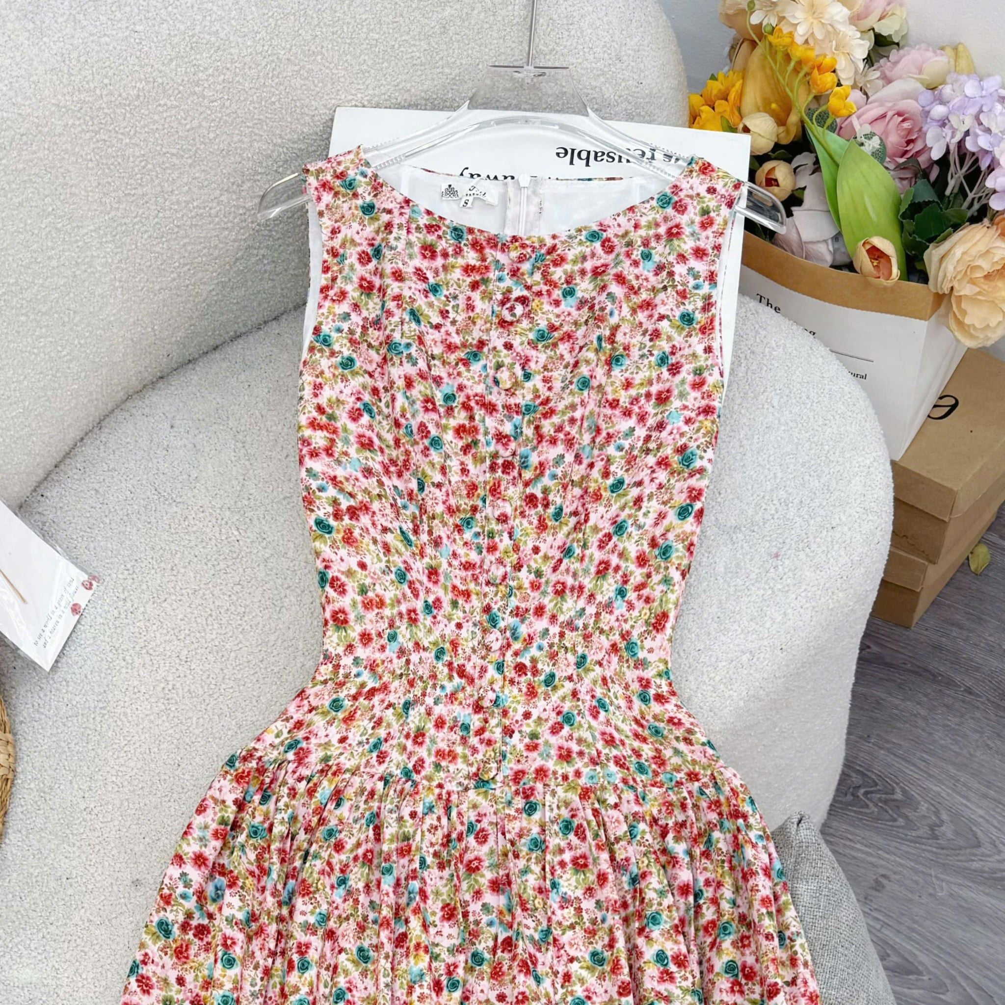 Đầm Thiết Kế Cổ Thuyền Dáng Xòe Hoa Nhí Đầm Đi Tiệc TuTu Store Mã D1931