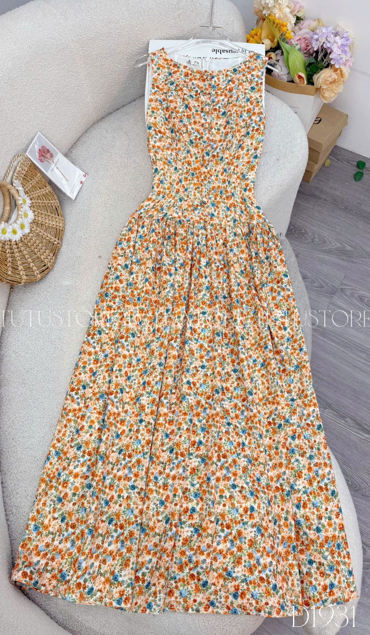 Đầm Thiết Kế Cổ Thuyền Dáng Xòe Hoa Nhí Đầm Đi Tiệc TuTu Store Mã D1931
