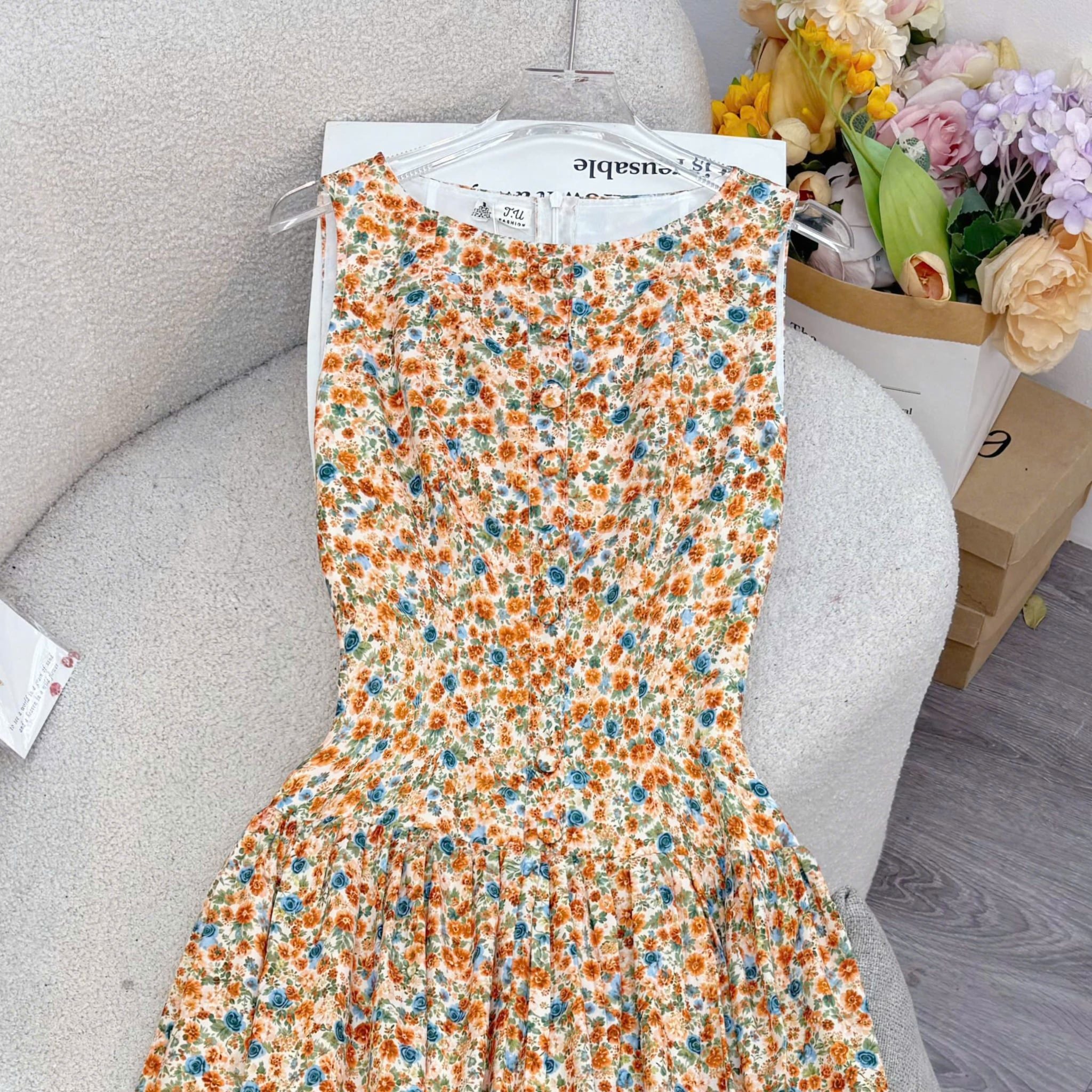 Đầm Thiết Kế Cổ Thuyền Dáng Xòe Hoa Nhí Đầm Đi Tiệc TuTu Store Mã D1931