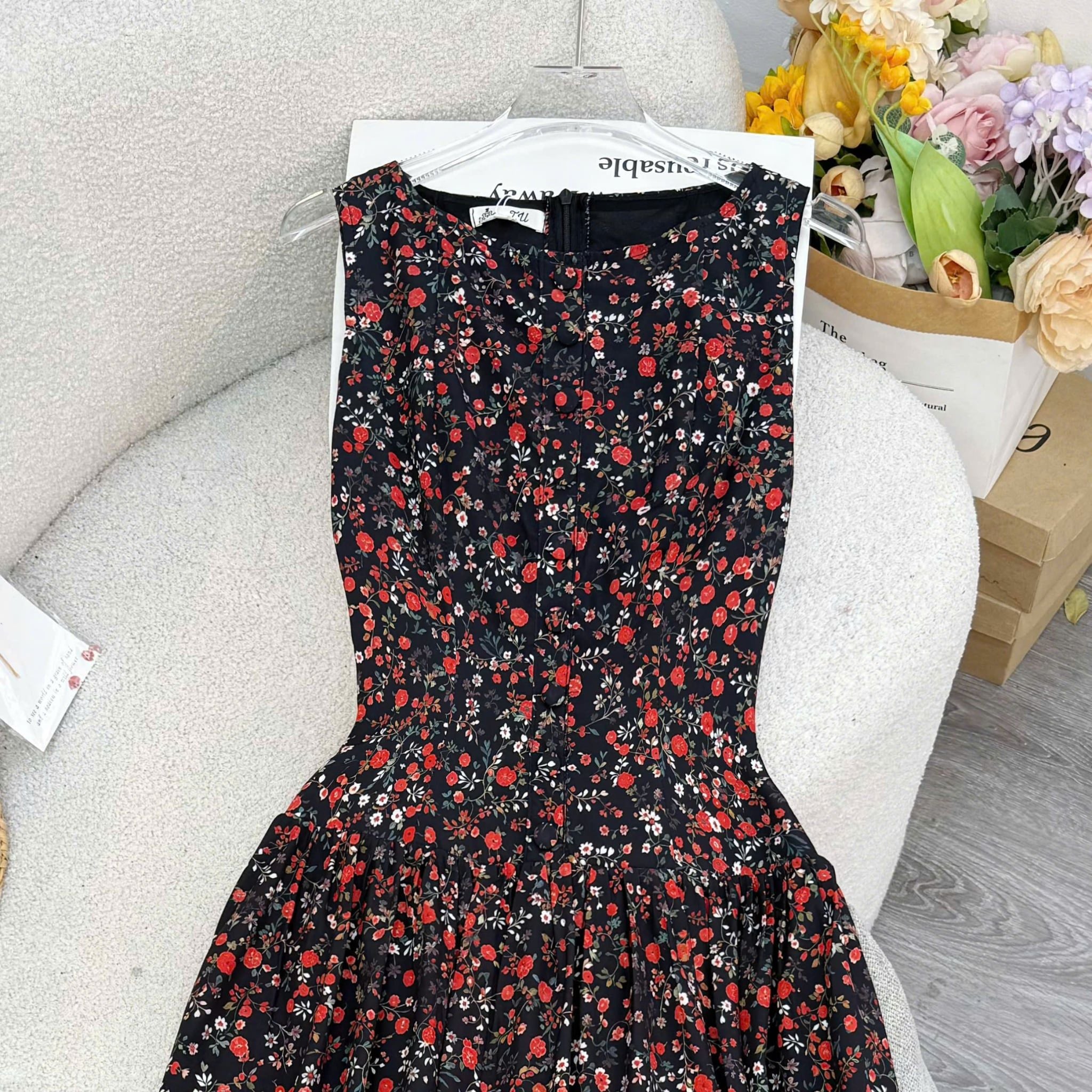 Đầm Thiết Kế Cổ Thuyền Dáng Xòe Hoa Nhí Đầm Đi Tiệc TuTu Store Mã D1931