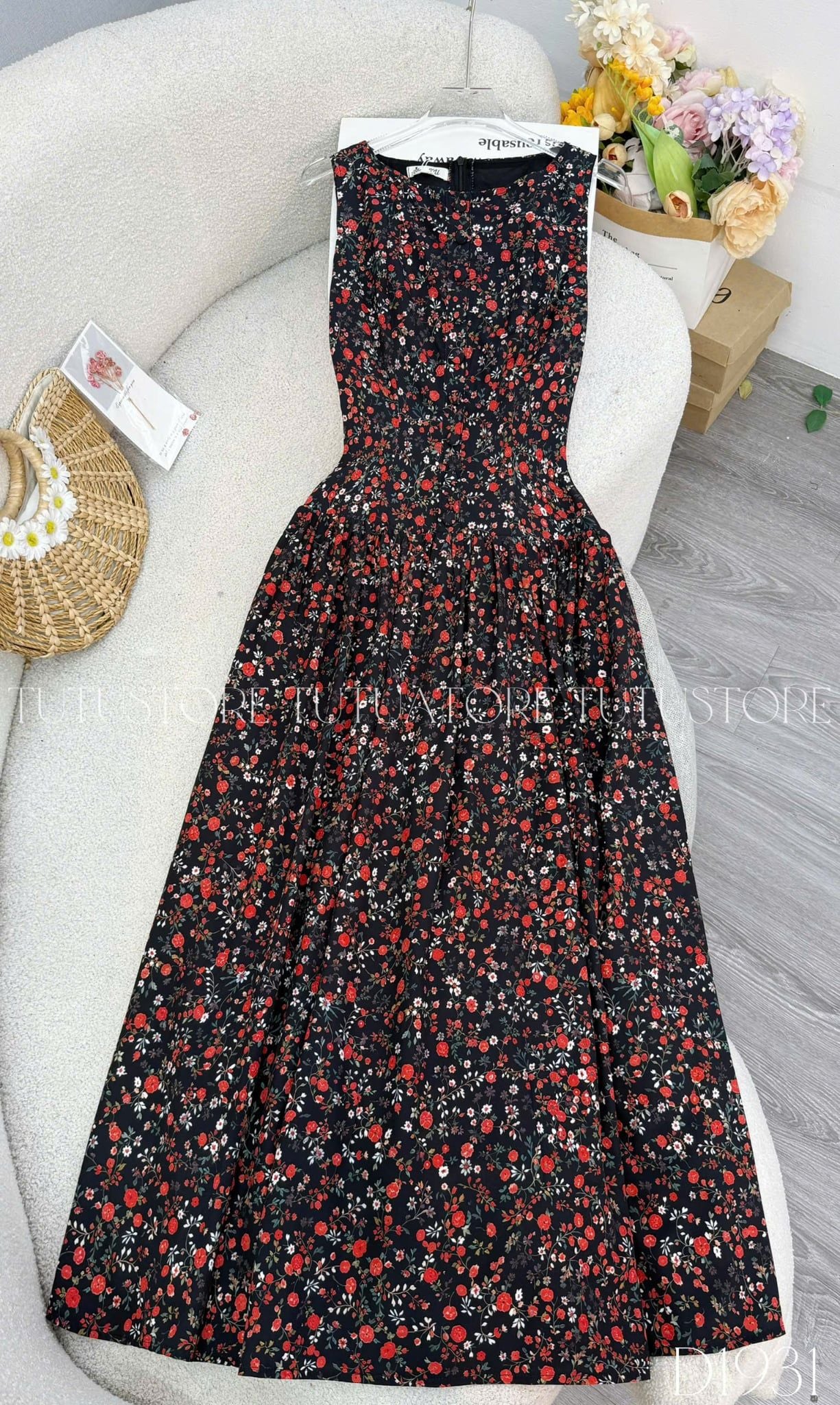 Đầm Thiết Kế Cổ Thuyền Dáng Xòe Hoa Nhí Đầm Đi Tiệc TuTu Store Mã D1931
