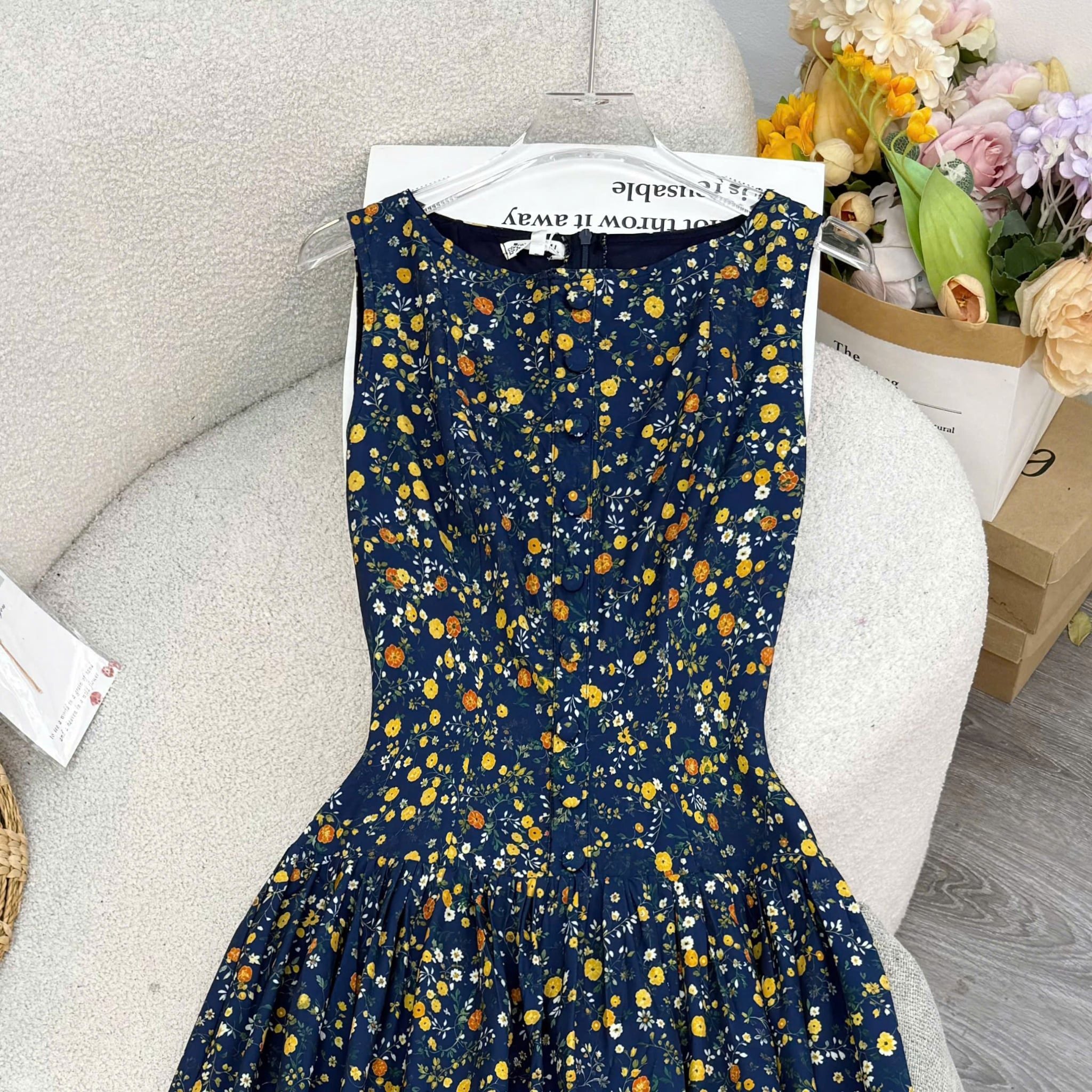 Đầm Thiết Kế Cổ Thuyền Dáng Xòe Hoa Nhí Đầm Đi Tiệc TuTu Store Mã D1931
