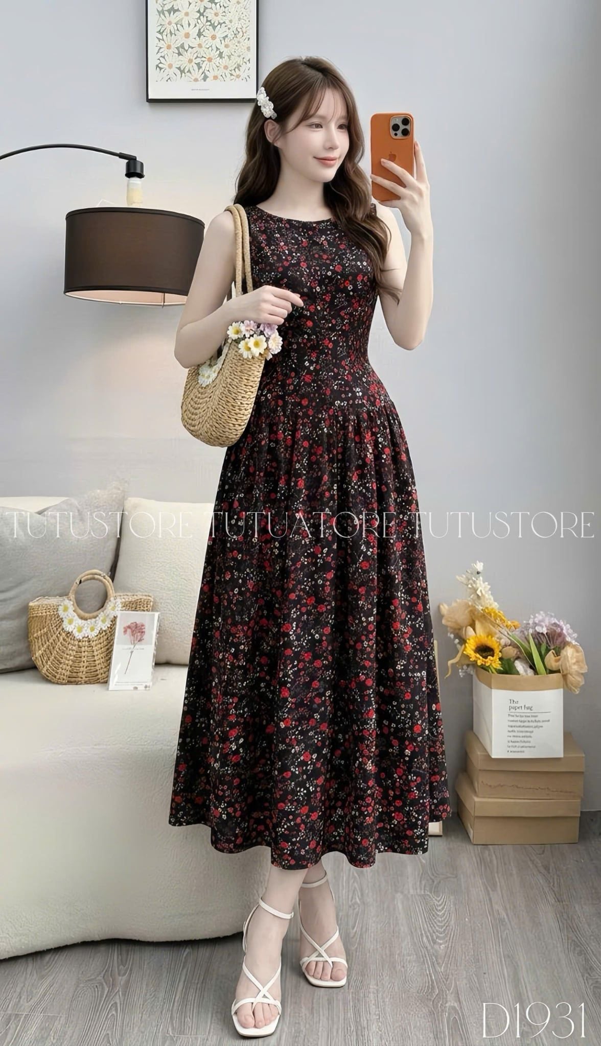 Đầm Thiết Kế Cổ Thuyền Dáng Xòe Hoa Nhí Đầm Đi Tiệc TuTu Store Mã D1931