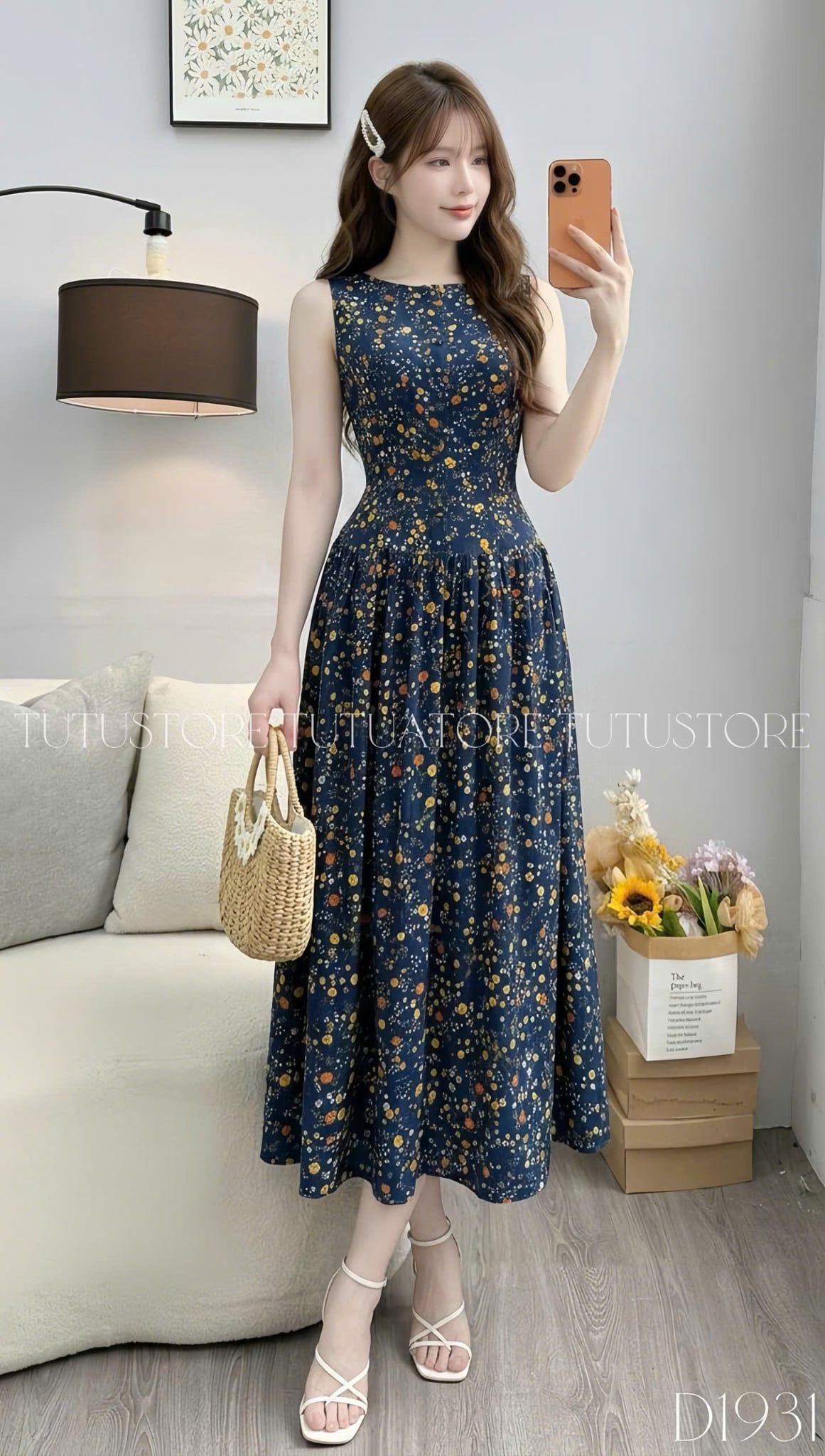 Đầm Thiết Kế Cổ Thuyền Dáng Xòe Hoa Nhí Đầm Đi Tiệc TuTu Store Mã D1931