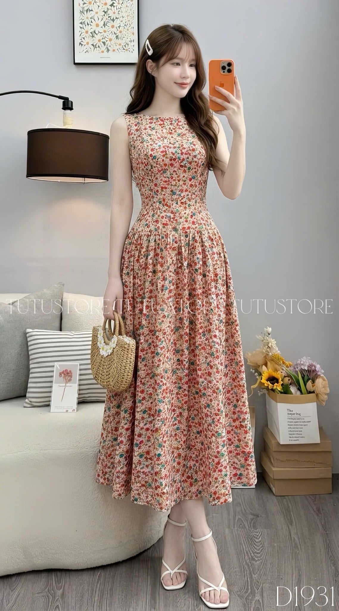 Đầm Thiết Kế Cổ Thuyền Dáng Xòe Hoa Nhí Đầm Đi Tiệc TuTu Store Mã D1931