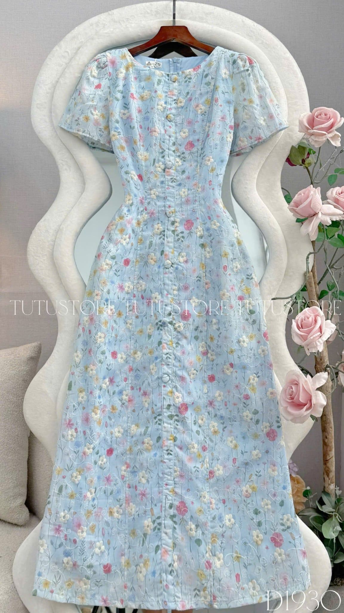 Đầm Thiết Kế Cổ Tròn Dáng Chữ A Đính Nút Kiểu Đầm Đi Tiệc TuTu Store Mã D1930