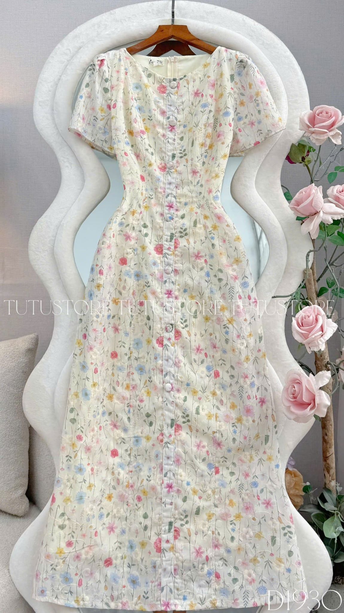 Đầm Thiết Kế Cổ Tròn Dáng Chữ A Đính Nút Kiểu Đầm Đi Tiệc TuTu Store Mã D1930