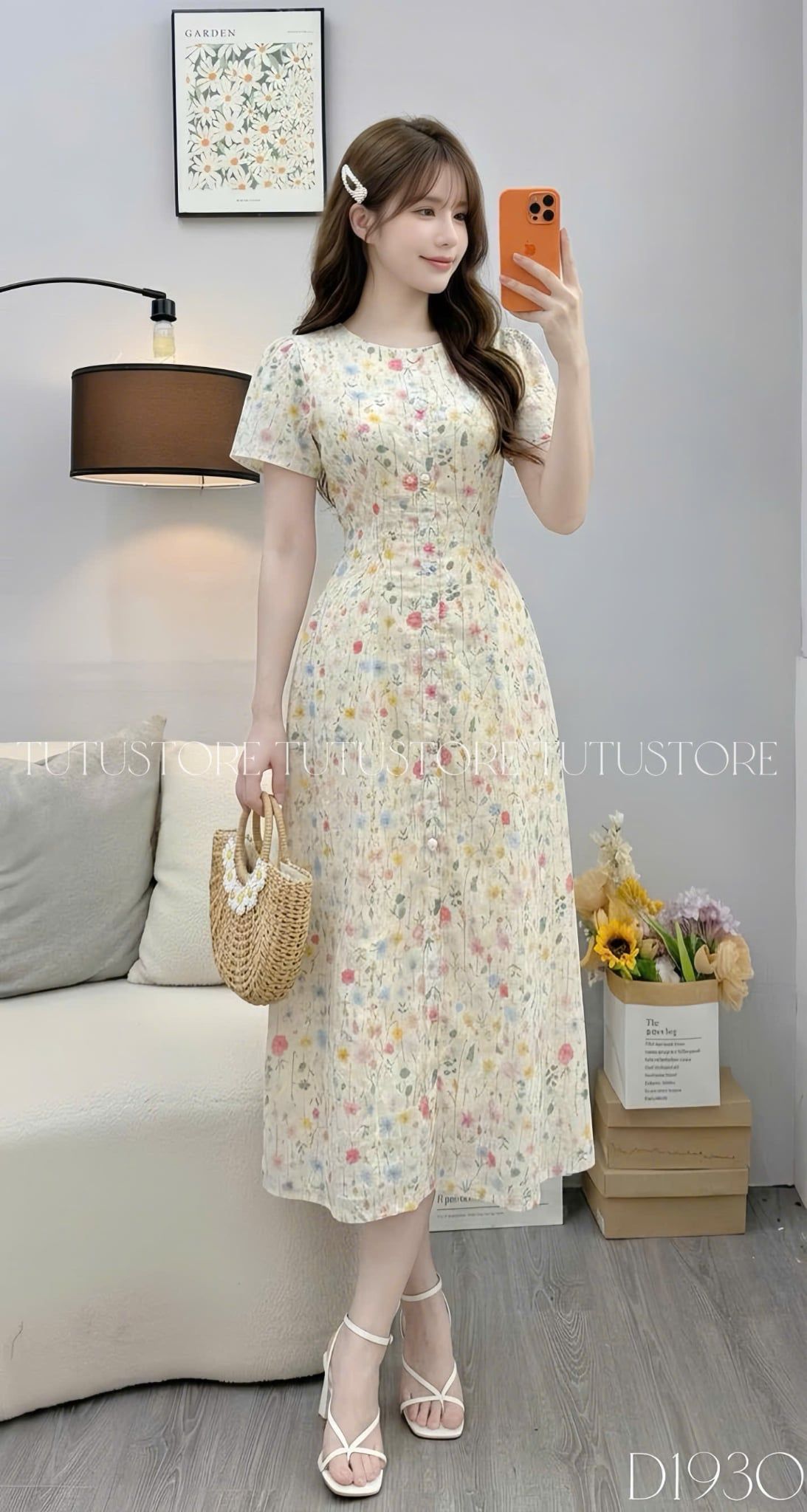 Đầm Thiết Kế Cổ Tròn Dáng Chữ A Đính Nút Kiểu Đầm Đi Tiệc TuTu Store Mã D1930