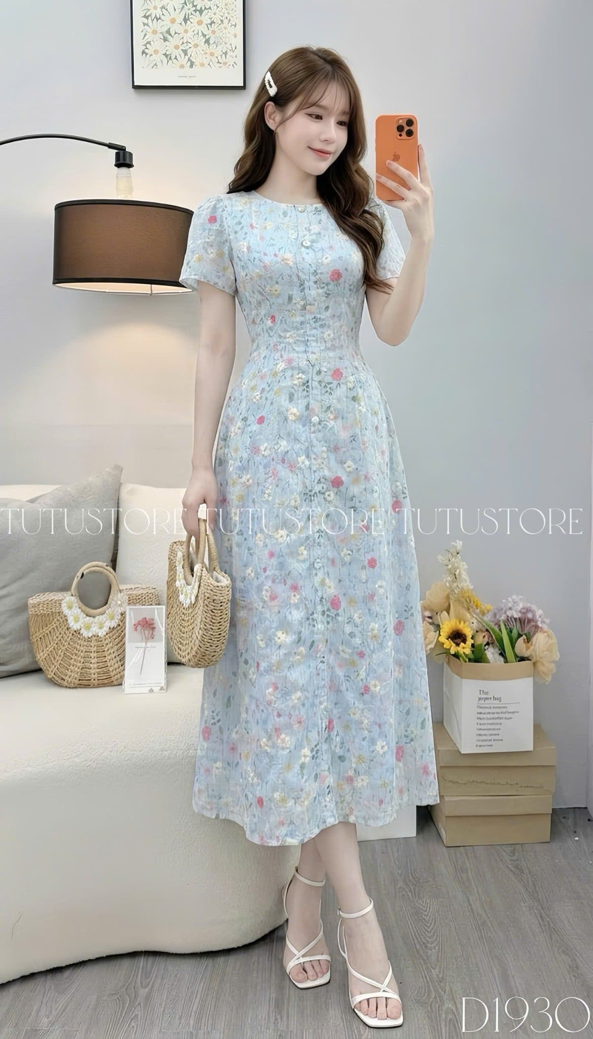 Đầm Thiết Kế Cổ Tròn Dáng Chữ A Đính Nút Kiểu Đầm Đi Tiệc TuTu Store Mã D1930