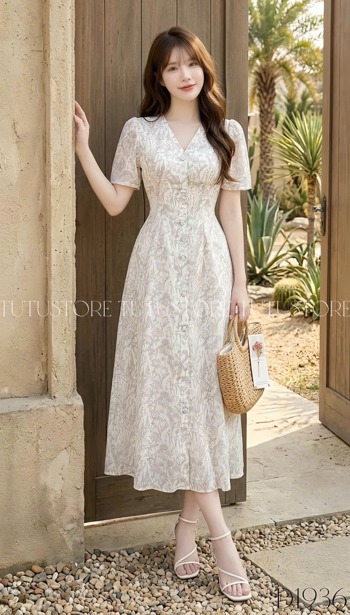 Đầm Thiết Kế Cổ Tim Dáng Chữ A Họa Tiết Hoa Nhẹ Nhàng Đầm Đi Tiệc TuTu Store Mã D1936