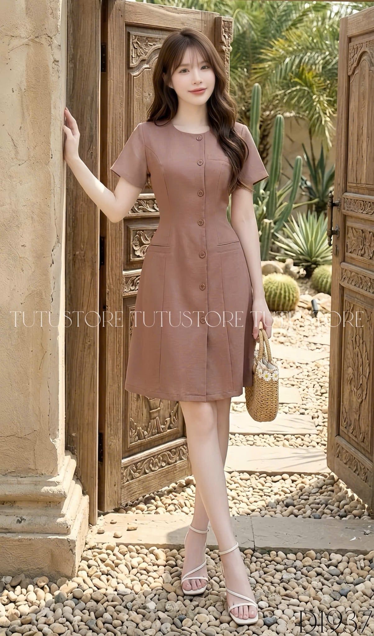 Đầm Thiết Kế Cổ Tròn Đính Nút Dáng Ngắn Basic Đầm Đi Tiệc TuTu Store Mã D1937